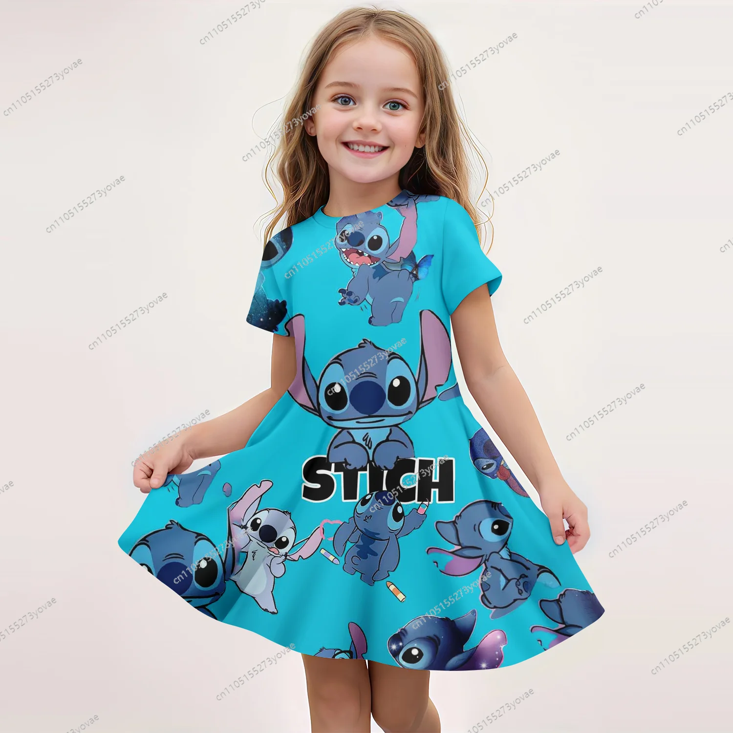 

3D printed Stitch short-sleeve dress, with a cute design that's super charming, making summer outfits full of vitality