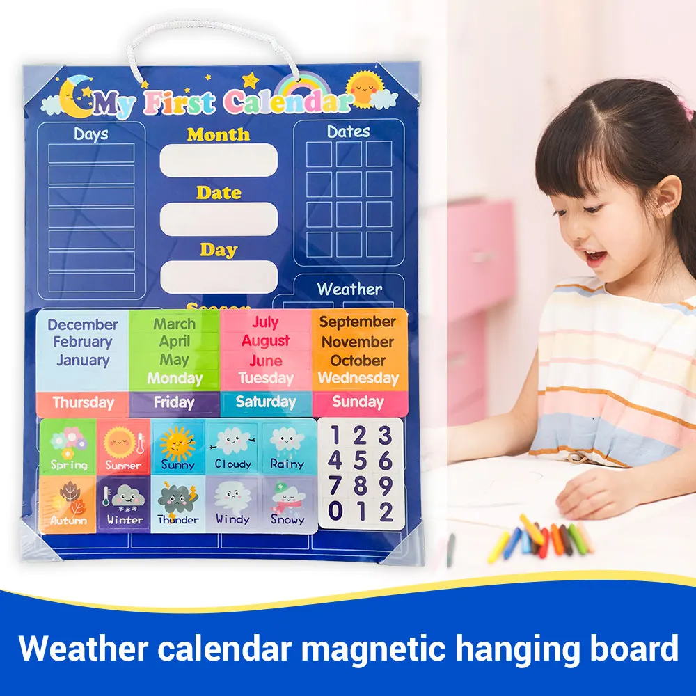 

Date Month Holiday Time Weather Magnetic Sticker Wall Card Calendar Kids English Cards baby Learning Toys Classroom Organization