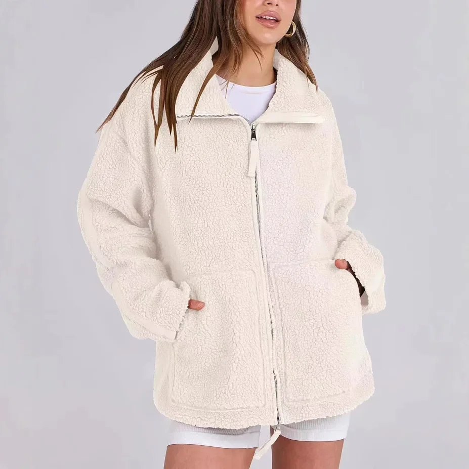 2025 New Autumn and Winter Warm Plush Jacket Casual Oversized Double Zipper Comfortable Jacket for Women