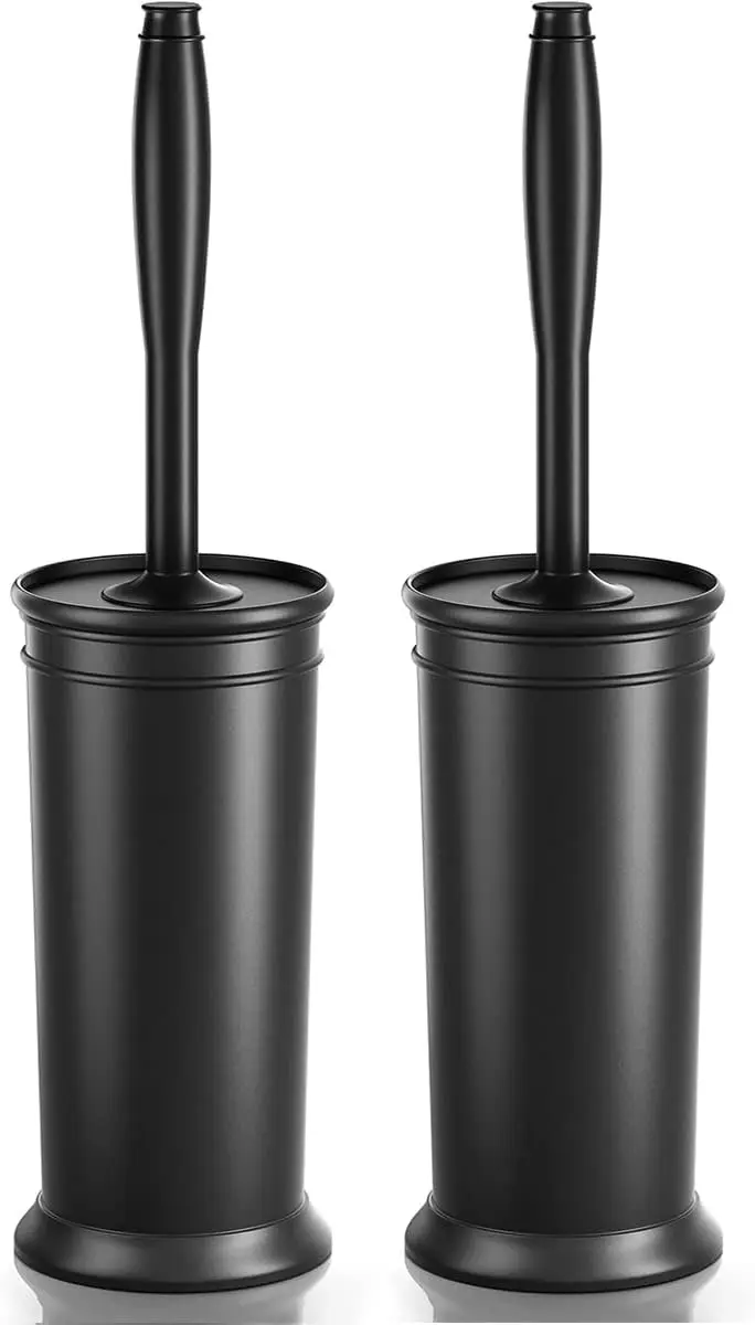 

2-Pack Toilet Brush and Holder with Extra Long Handle, Space-Saving Covered Design for Deep Bathroom Cleaning in Black