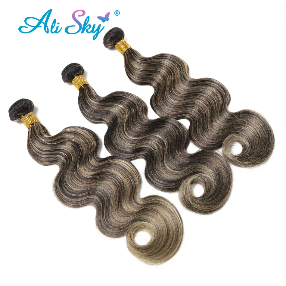 Body Wave Hair Bundles, Remy Hair, Weave Extension, Destaque Ali SKY, Soft and Full, Cor misturada, 100% cabelo humano, 1 pacote, 3 pacotes, 4 pacotes, 1b, 27