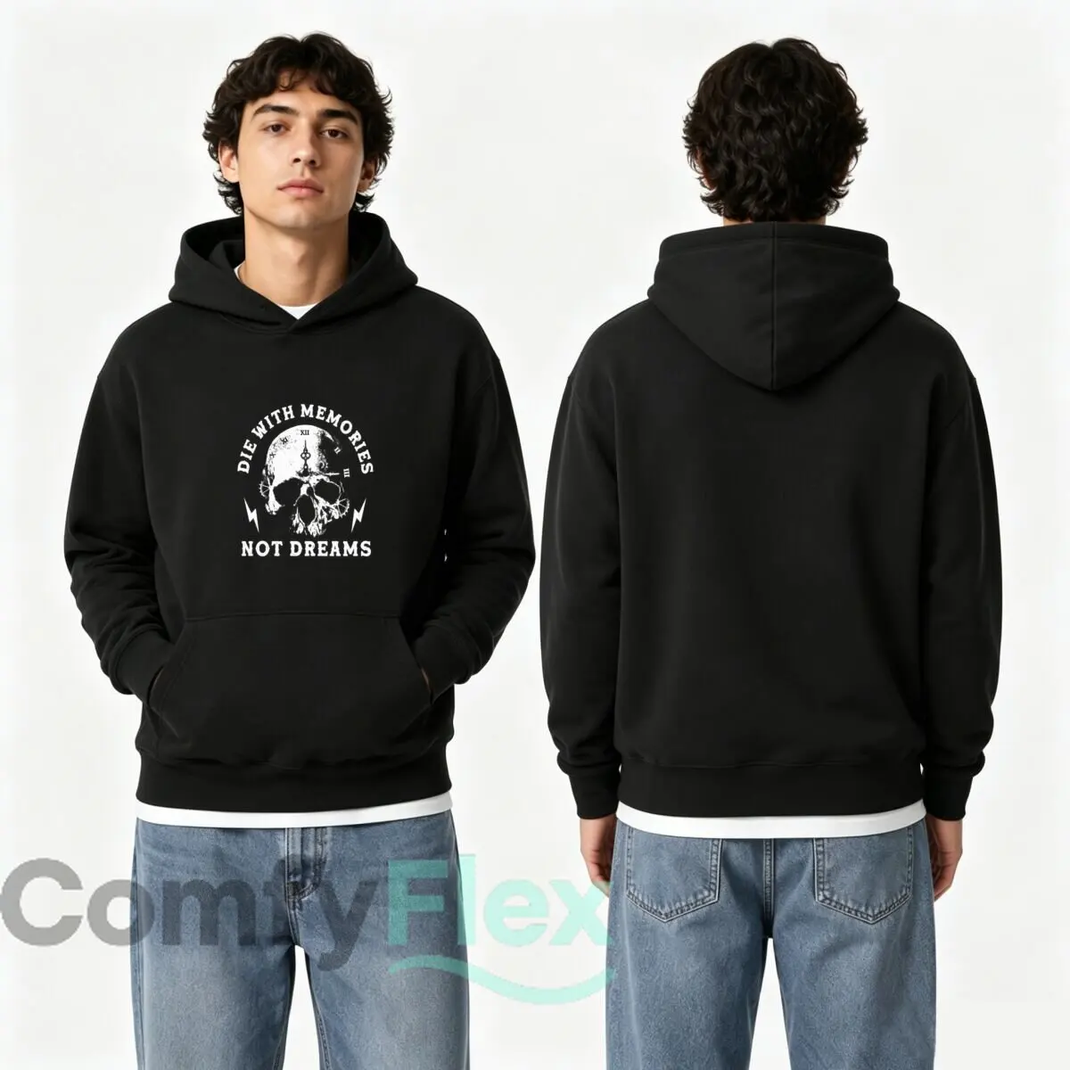 Die With Memories Not Dreams Skull Clock Lightning Design new men's and women's hooded sweatshirts