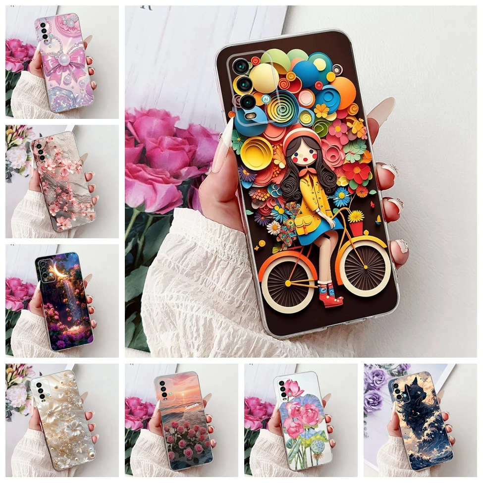 

4G For Redmi 9 9T Phone Case For Redmi 9 Power Cover Luxury Fashion Flowers Cute Cat Kawaii Funny Painted Soft Clear Casing
