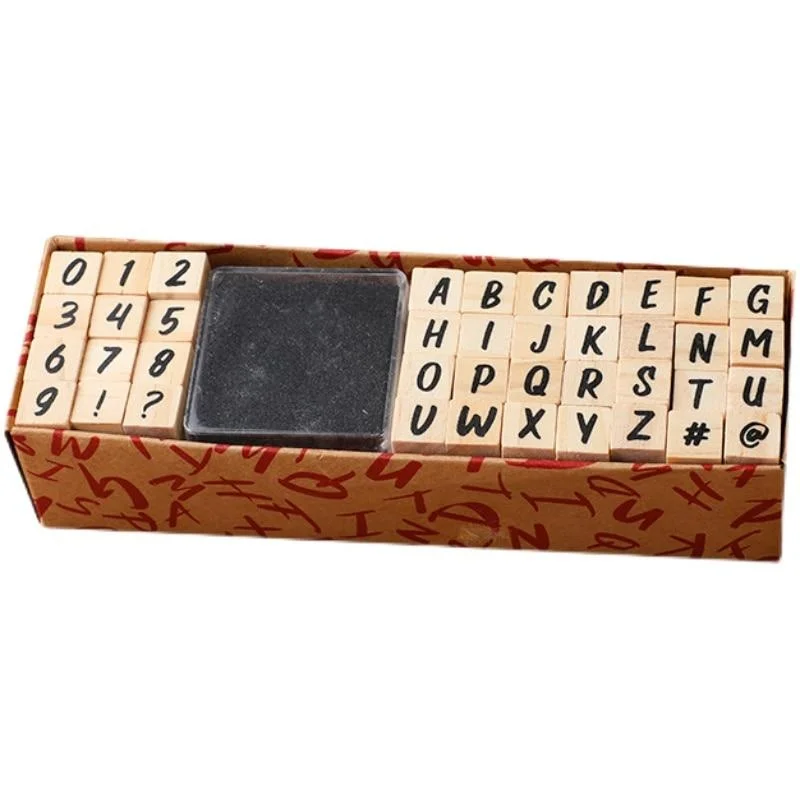 40Pcs Alphabet Stamps Vintage Wooden Rubber Letter Number Symbol Stamp Set with Black Ink Pad for Card Making Planner Scrapbook