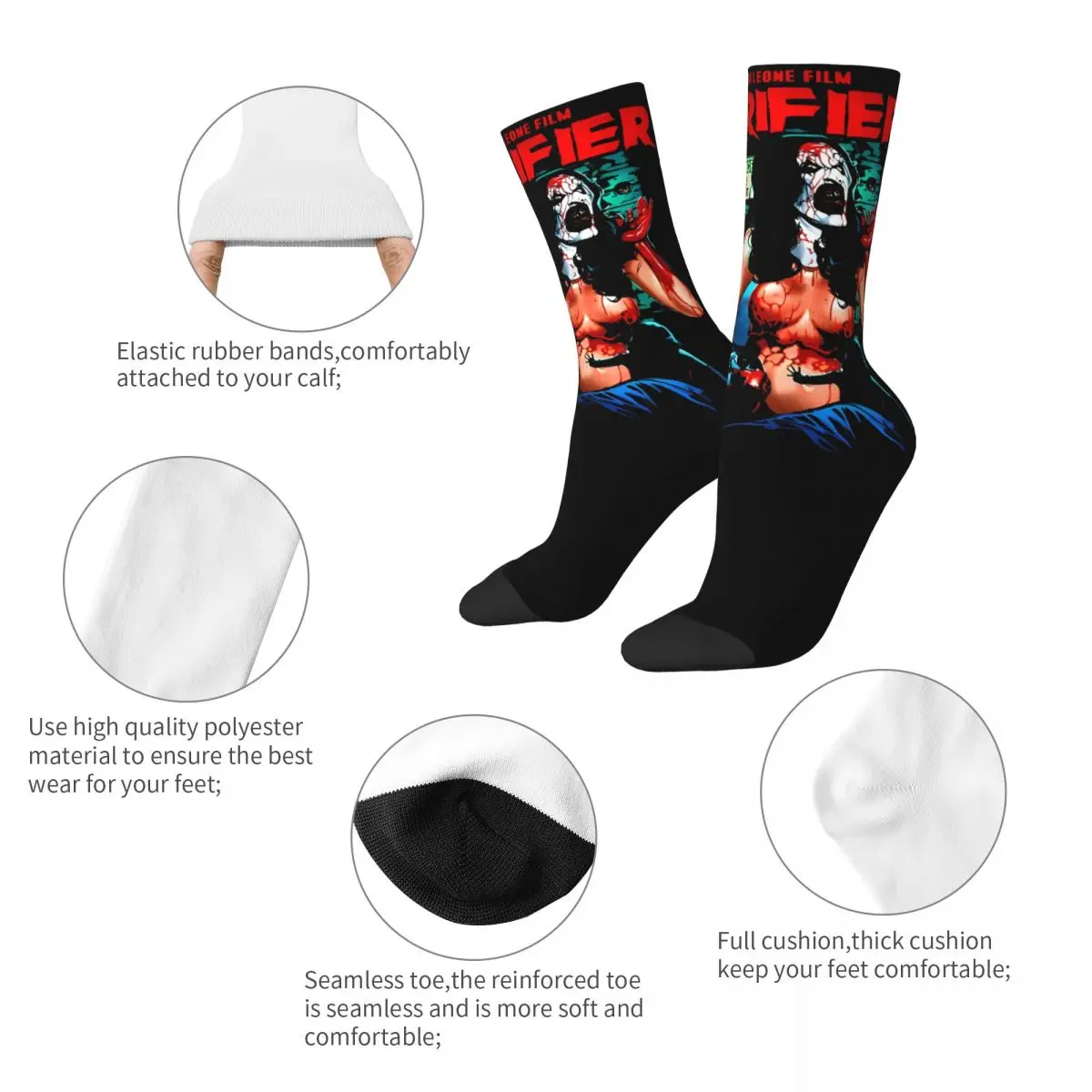 Terrifier 3 No Exit Hourr Clown Vintage Socks Autumn Stockings Kawaii Men Soft Breathable Socks Cycling Anti Bacterial Socks