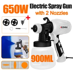 900ML Electric Spray Gun Portable 650/500W Cordless Paint Sprayer Auto Furniture Steel Coating Airbrush Tool Spraying Machine