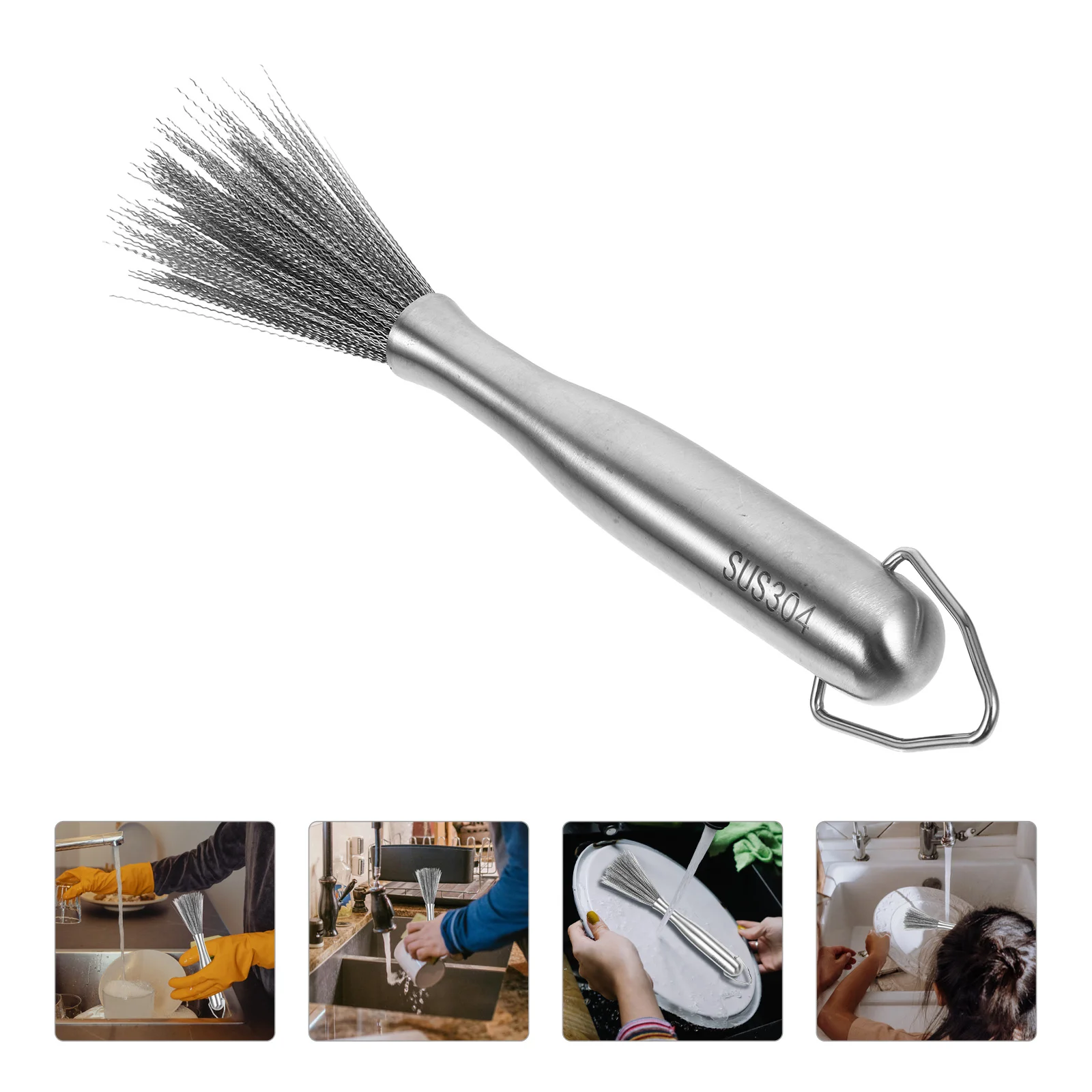 

Stainless Steel Pan Brush Strong Decontamination Kitchen Dish Scrubber Hotel Wok