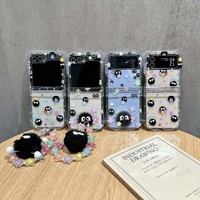 Cartoon Coal Ball Elf Star Pendant Phone Case for Samsung Galaxy Z Flip 6 5 4 Hard Cover for ZFlip6 Zflip5 z6 Cute Shell Bracket