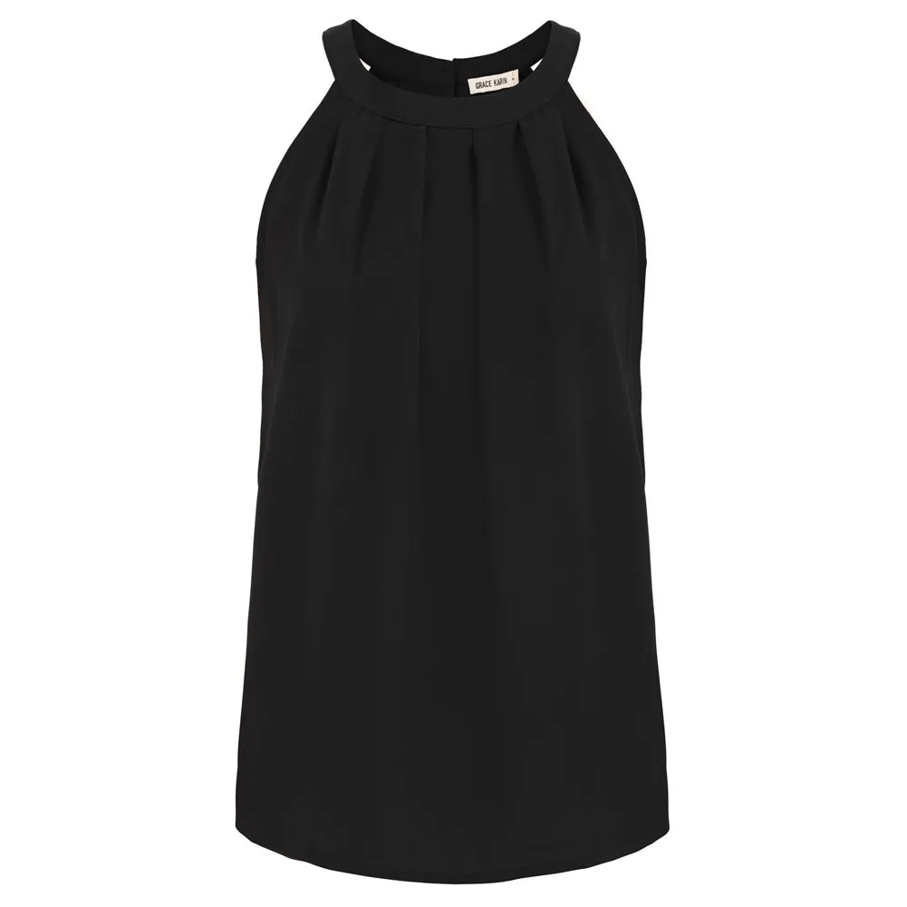 Tops femininos de corte Halterneck, camis de verão, regata de Harajuku, sem mangas, blusa traseira com fechadura, novo, GK