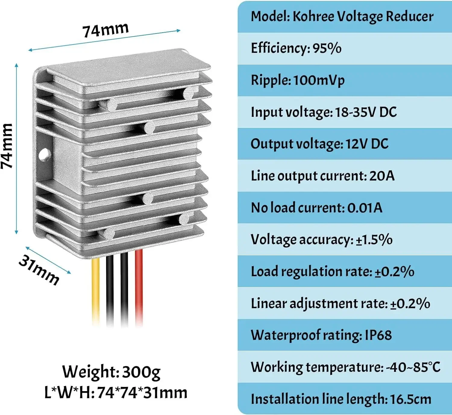 Imagem -02 - Adaptador Conversor para Black & Decker Buck Boost Automático Regulador de Tensão para Carro Faça Você Mesmo Step Down dc 18v a 12v 20a 240w