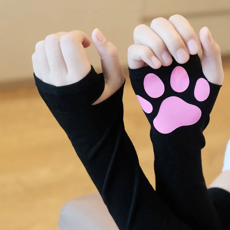 Sarung Tangan Pelindung Lengan Pelindung UV Musim Panas Lengan Tabir Surya Gambar Cakar Kucing Manis Lucu Jepang Alat Peraga Mainan Sutra Es