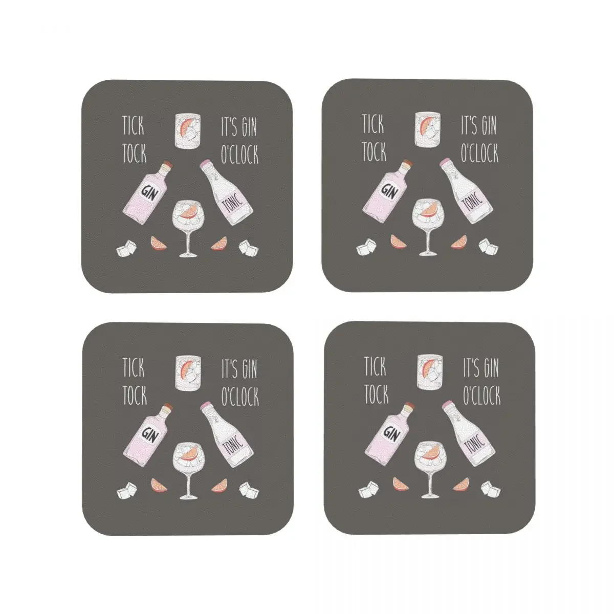 Gin O'clock Gin Lover Gi Coasters Kitchen Placemats Waterproof Insulation Cup Coffee Mats For Decor Home Tableware Pads Set of 4