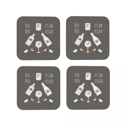 Gin O'clock Gin Lover Gi Coasters 주방 플레이스매트, 방수 단열 컵 커피 매트, 가정용 식기 패드, 4 개 세트 