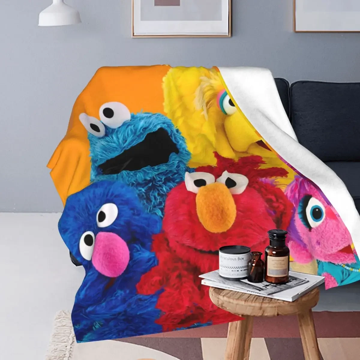 S-Sesame Streets Blanket Fleece Printed Cookie Monster Cartooon Portable Lightweight Throw Blankets for Bedding Car Bedspread