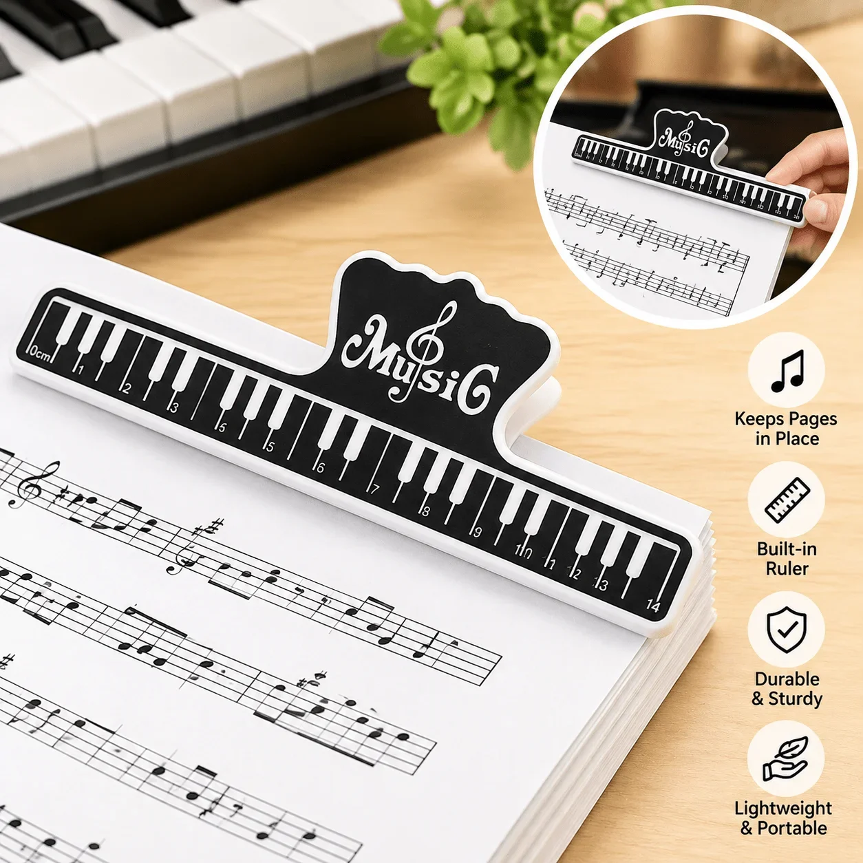 1/2/5 Pcs Music Score Clip Piano Keyboard Page Holder with Ruler Scale Decorative Sheet Music Clamp for Notes Books Desk TMZ