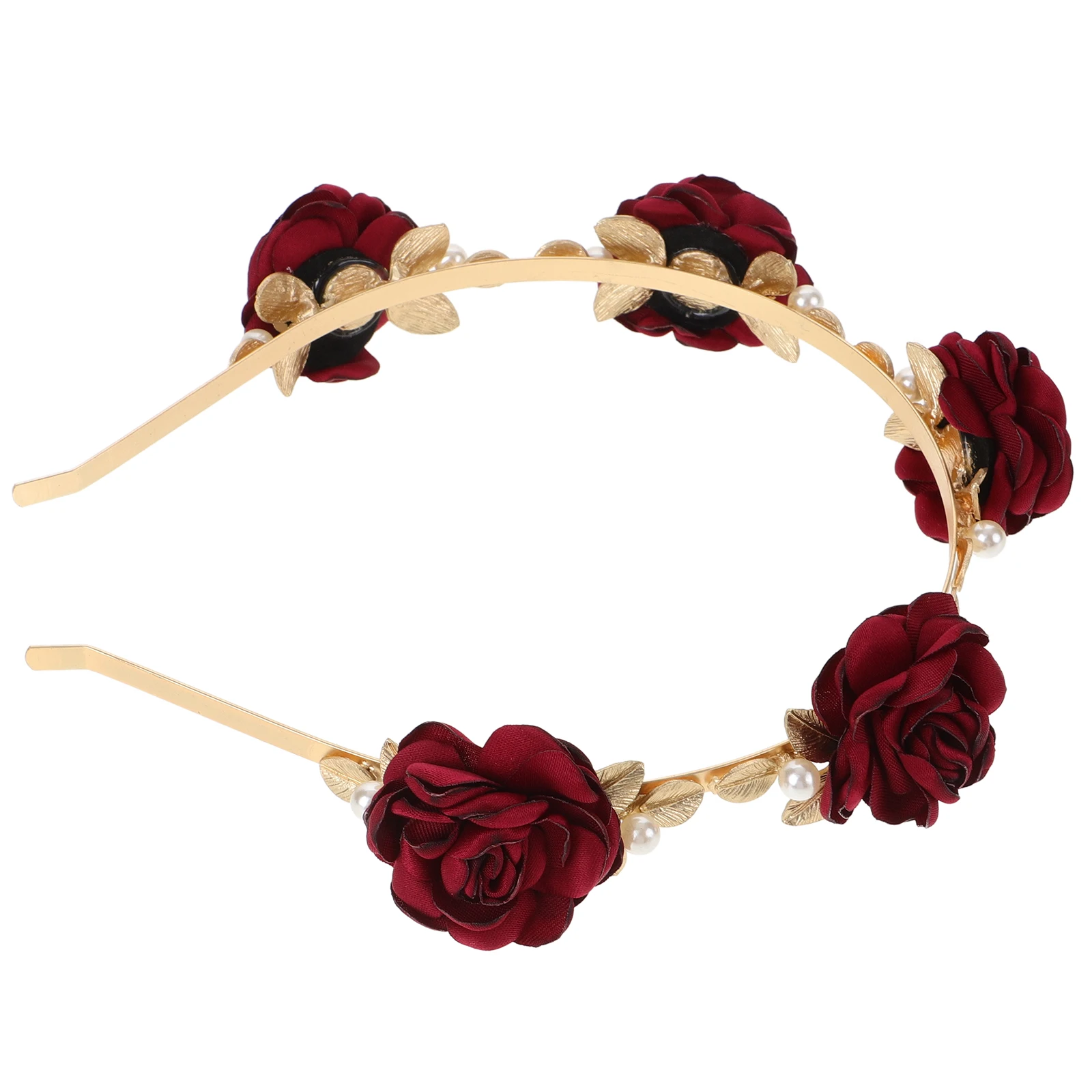 

Red Floral Hair Band Baroque Design Artificial Pearl Headdress Wedding Bridal Accessories Party Festival Photography Ladies