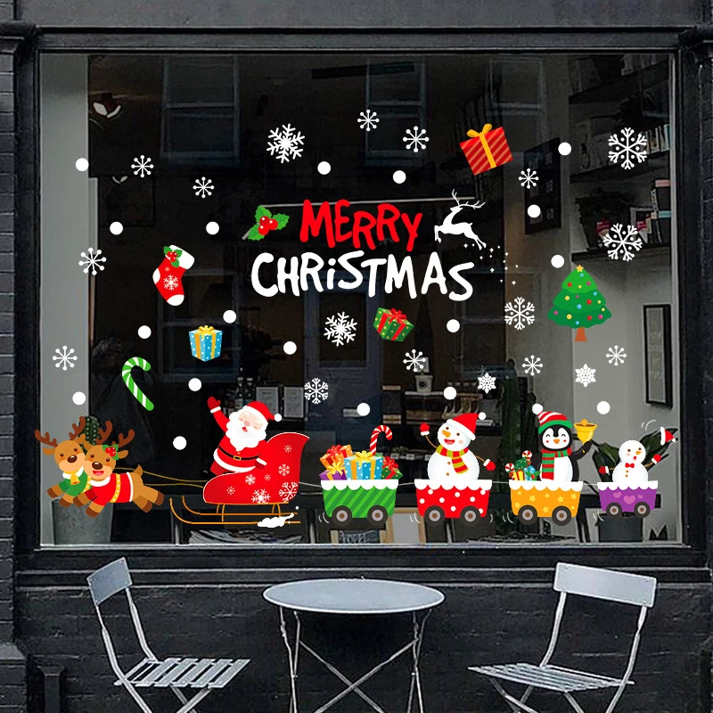 2/4pcs Christmas Snowman Snowflake Santa Claus Wall Stickers New Year Glass Window Decoration Mural Room Home Decor Decals