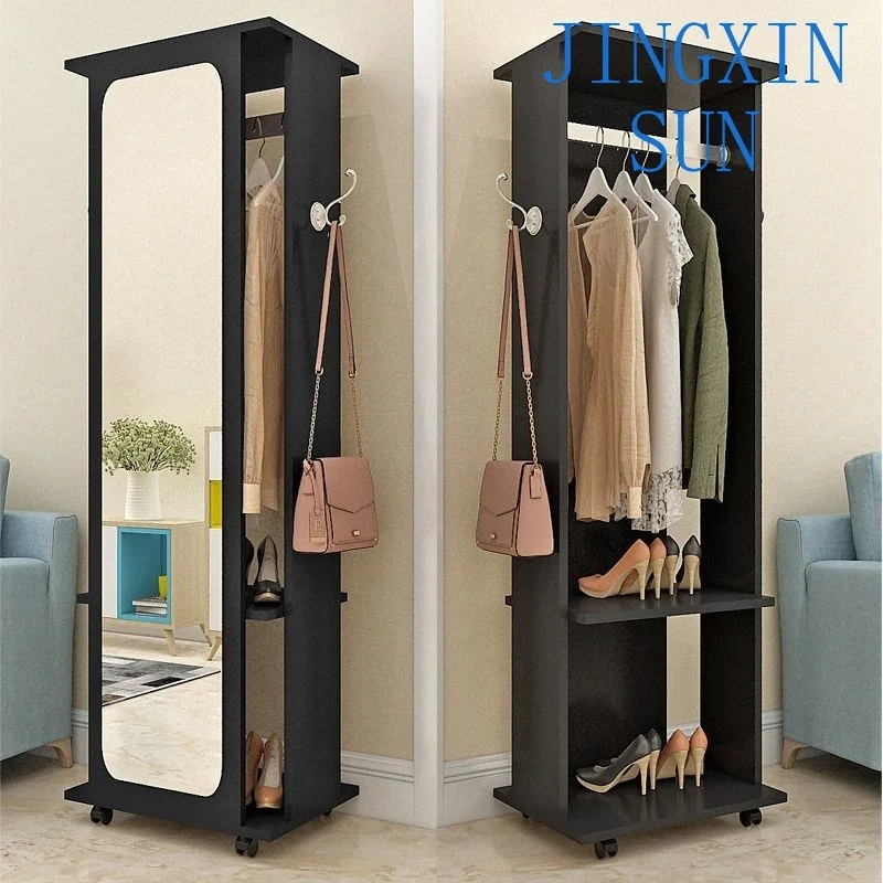 Coat rack with mirror full body bedroom rotating full-length mirror hanging hanger