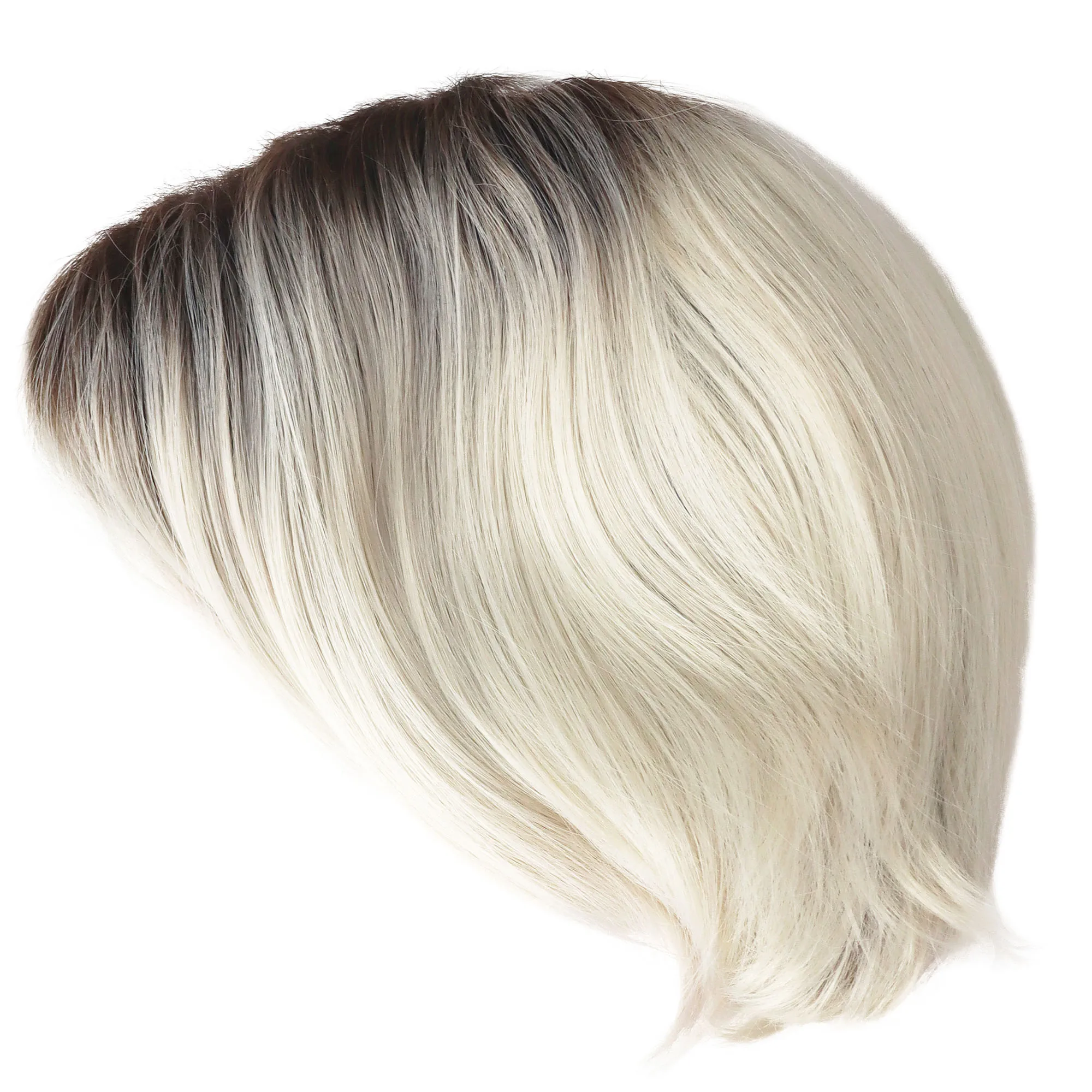 Synthetic Hair Short Bob Wig with Bangs Female Wigs Natural Ombre Color Silver Grey Black Roots Pixie Cuts Bobs Straight Wigs