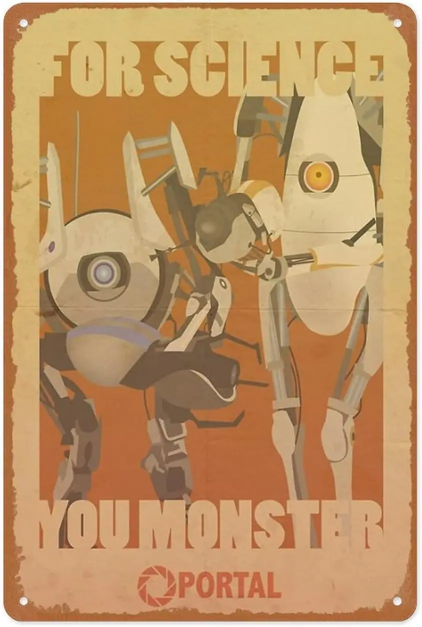 Retro Game Metal Sign - Portal Propaganda Poster - Atlas & P-Body - Portal 2-8x12 Inch Video Game Wall Art | Console Classic