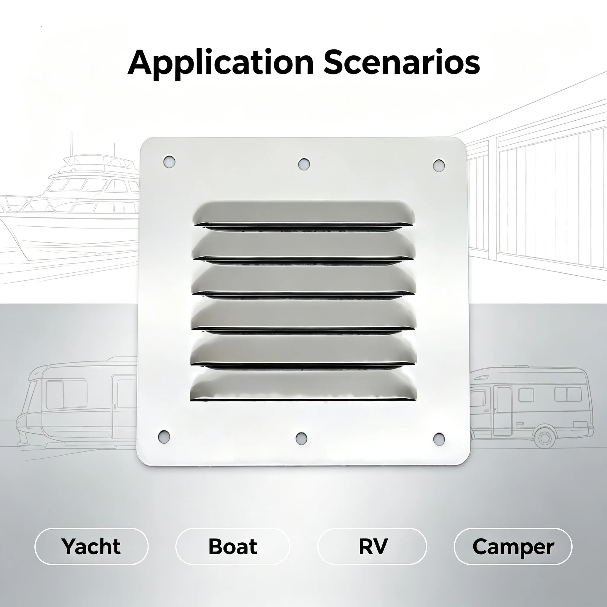 Marine 316 Stainless Steel Louvered Vent Cover, Polished Rectangular Air Vent Grille, Saltwater Corrosion Resistant for Yacht