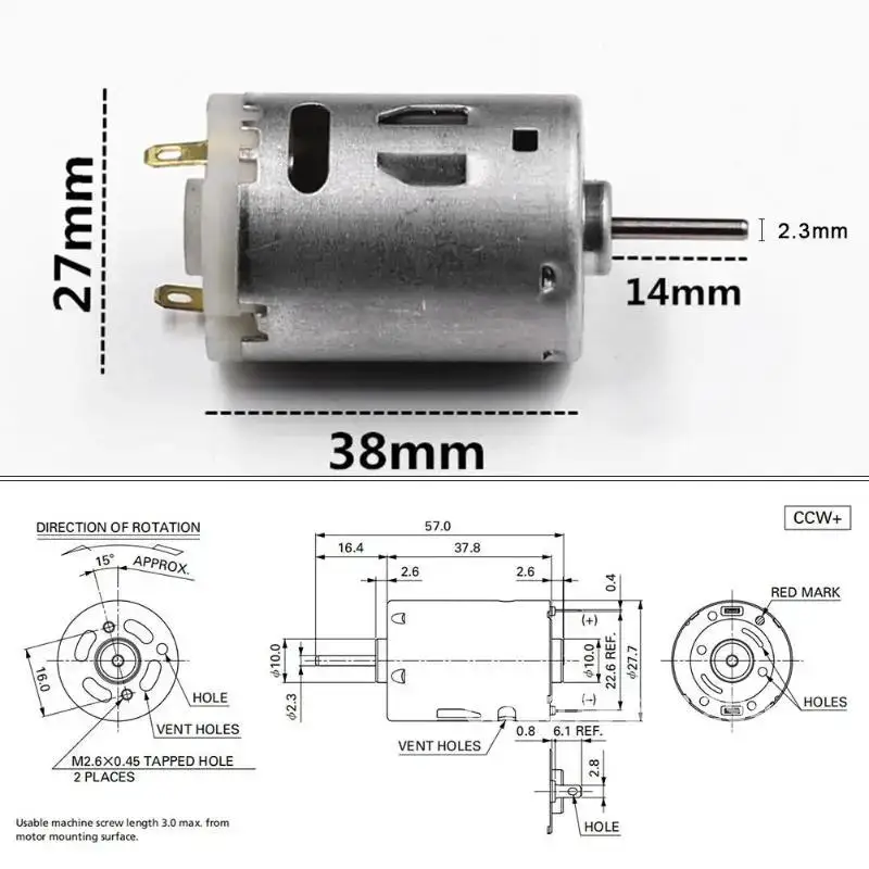 RS-385 High Speed Micro DC Motor Brushed Metal Stainless Steel Gear Motor