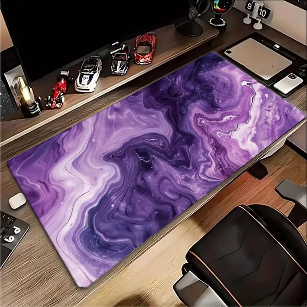 Large XXL Gaming Mouse Pad Desk Mat Keyboard Pad Purple Liquid Marble Galaxy Swirl Abstract Texture Print Extended Stitched Edge