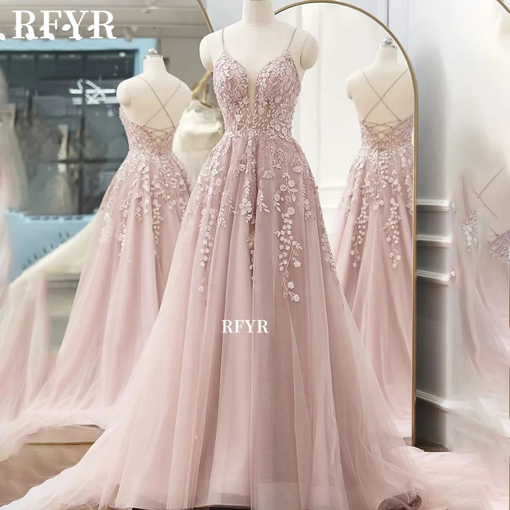 

RFYR A Line Prom Gowns Lace Applique Party Dress for Woemn Princess Ball Dress Elegant Celebrity Gala Dress vestidos Customized