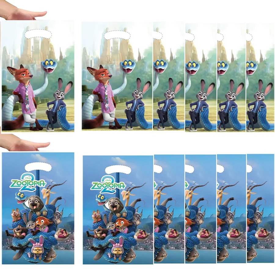10/20/30 Uds. Bolsas de regalo de Anime Zootopia, bolsa de goody de conejo, bolsa de plástico para dulces, suministros de recuerdo de fiesta para niños de Navidad, Baby Shower