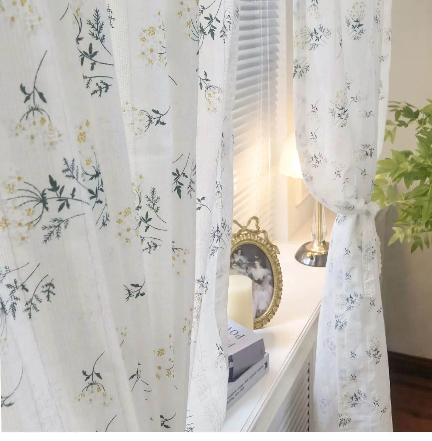 Korean Cotton Daisy Curtains Road Pocket Shade Curtain Floral Tassel for Kitchen Bedroom Living Room Bay Window Cabinet Curtain