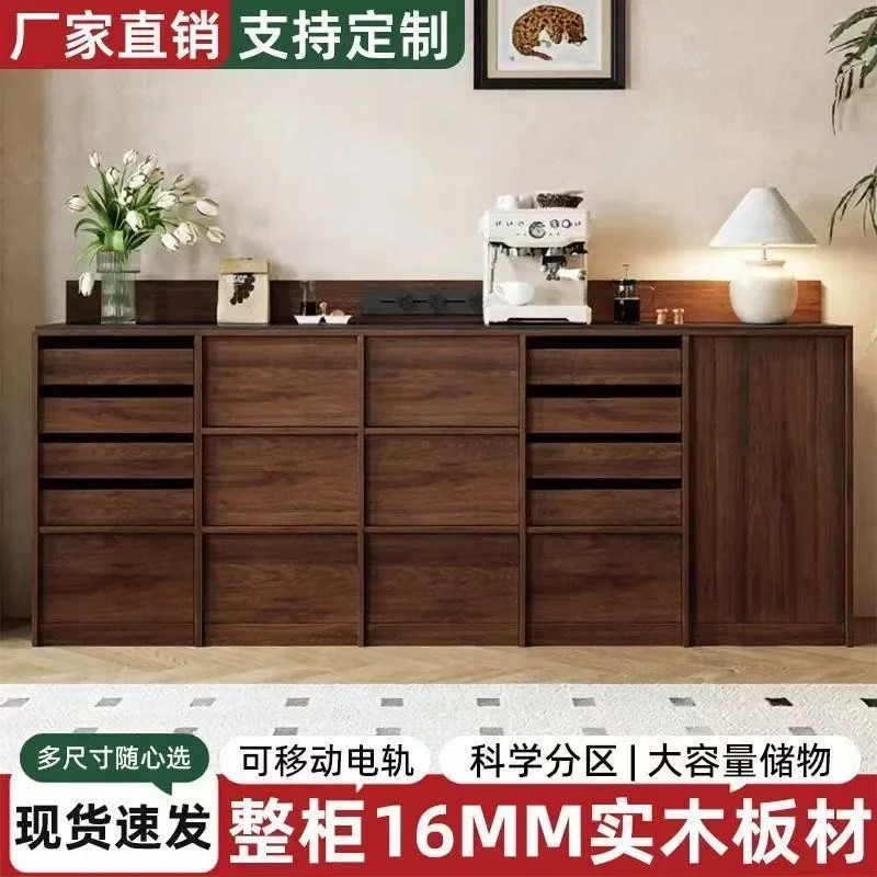 Solid Wood Bone Line Dining Side Cabinet Wall Mounted Living Room Tea Bar Integrated Locker Antique Coffee Cabinet Storage