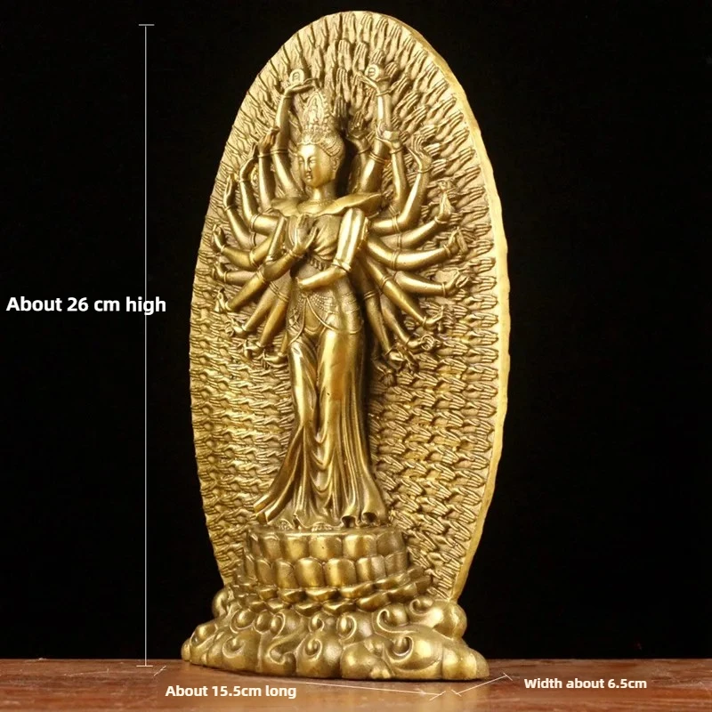 Pure Copper Avalokitesvara Buddha Ornaments Thousand-hand Guan Yin Bodhisattva Home Crafts Figurine Guanyin Statue