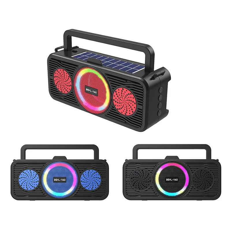 Outdoor 3.5  Audio Plug Portable Bluetooth Wireless Speaker With Color Light Multi-functional Solar Radio TF Card USB Disk Play