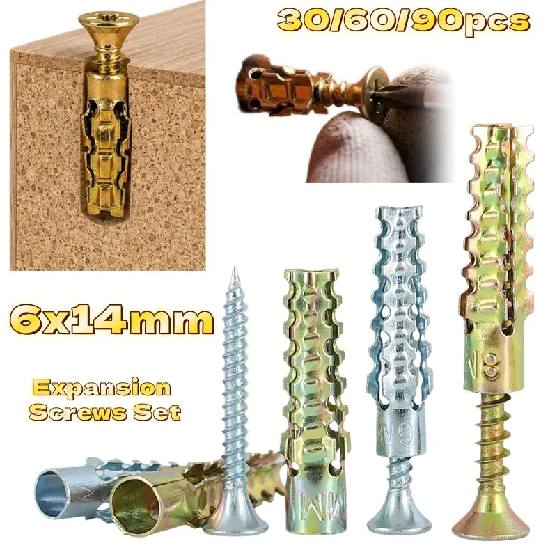 30/60/120set Serrated Expansion Tube 6x14mm Self Tapping Screws Pipe Drilling Plug for Concrete Wall Anchors Fasteners Bolt Kits