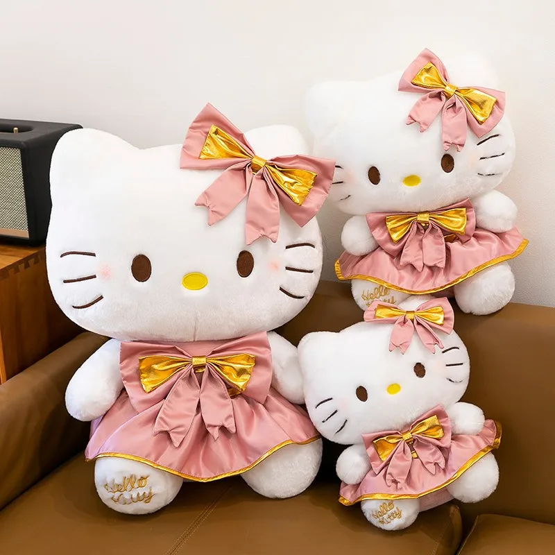 

Sanrio Kawaii розовая плюшевая игрушка Hello Kitty, мягкая кукла с цветочной платьем для детей, подарок на день рождения, идеально подходит для призов с когтями