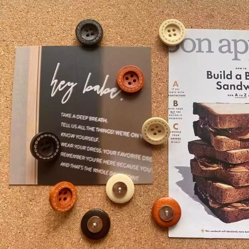 

10pcs/set Vintage Wooden Button Push Pins Retro Rustic Round Flat Head Tacks for Cork Board Natural Felt Wall Photo Display