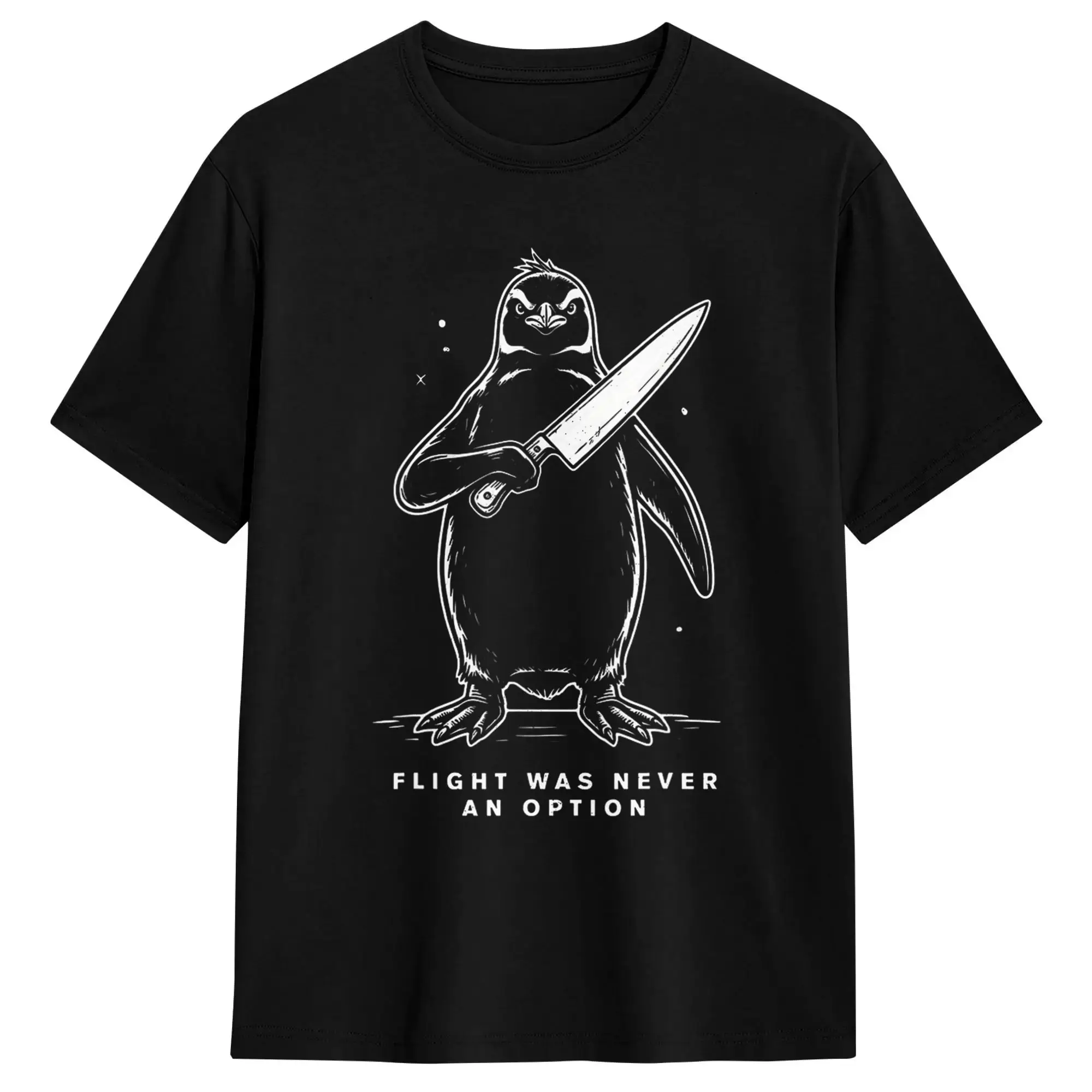 Man T-Shirt Flight was Never an Option Funny Penguin Meme Graphic T Shirts Hippie  Summer Tees Vintage Cotton Tops Gift