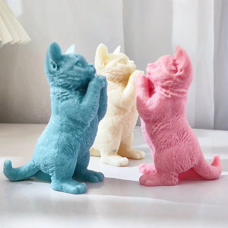 22CM Large 3D Standing cat Candle Mold Animal Soy Wax Silicone Mould Dog Cartoon cat epoxy resin silicone mold gypsum mold