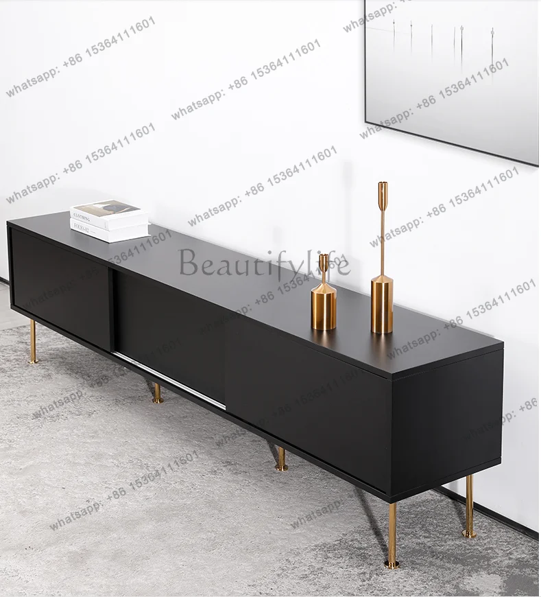 Modern Jane Retro Living Room TV Cabinet Black Matte Sliding Door Multifunctional Storage Hollow Cabinet