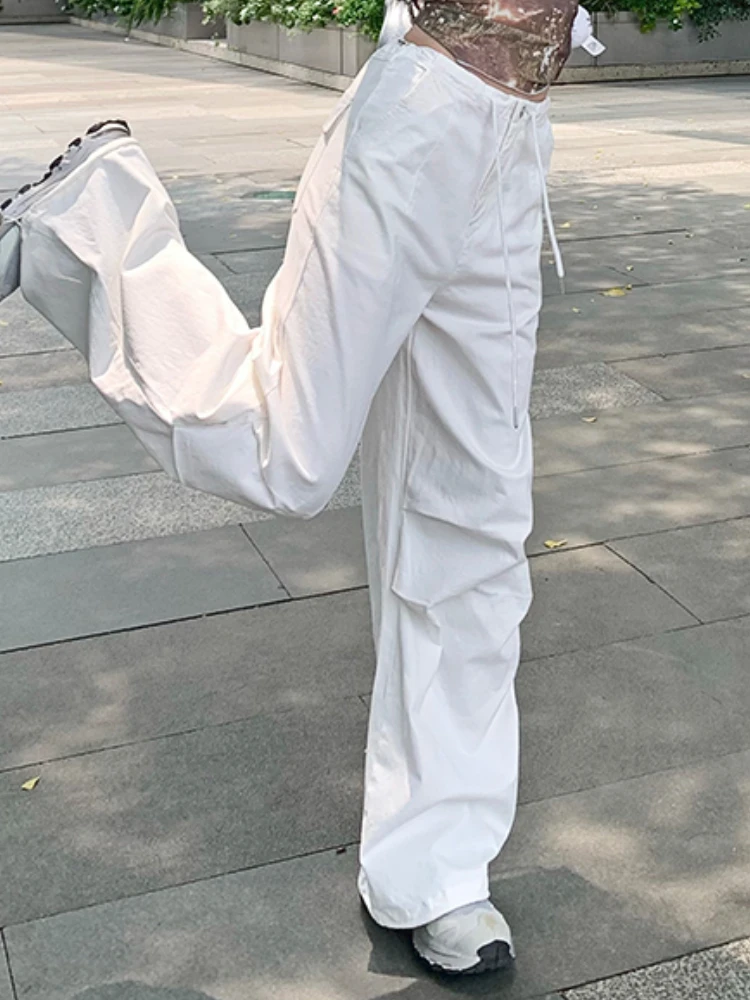 Summer White Fashion Cargo Pants Women Strappy Korean Style Casual Baggy Pants Female High Waist Designer Elegant Pants 2023 New