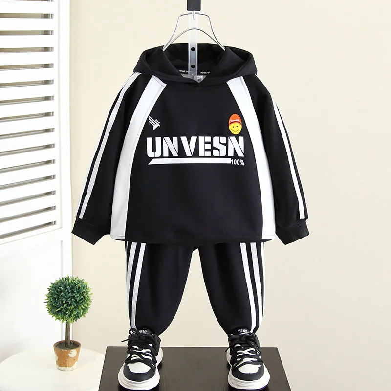 Spring Autumn Casual Boys Cotton Loose Hooded Sweatshirt+Pants Set School Kids Tracksuit Children 2-Piece Outfit Suit 2-10Yrs