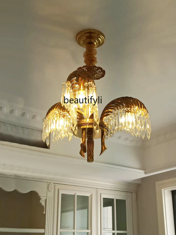 yj French Style All Copper Chandelier European Crystal Luxury Grand Villa Creative Study