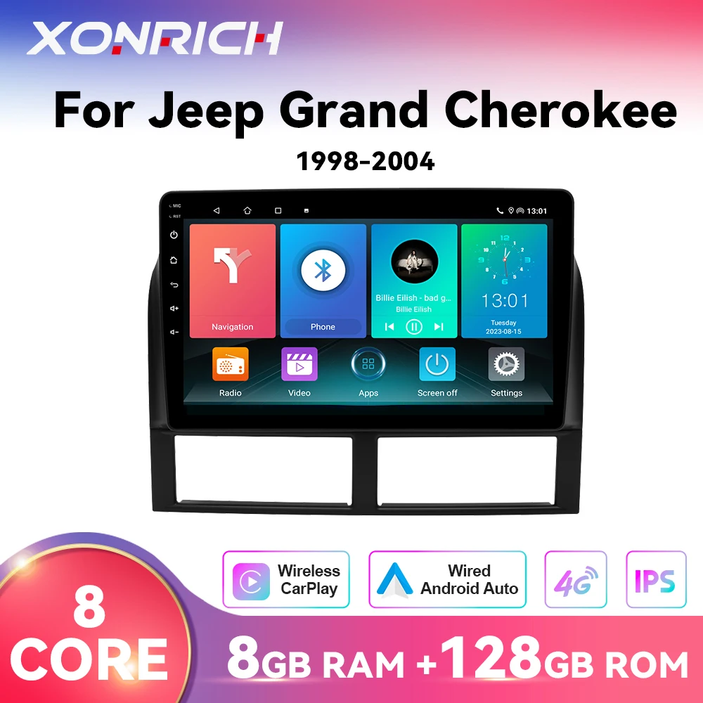XONRICH AI Wireless CarPlay Per Android14 Auto Autoradio per Jeep Grand Cherokee II WJ 1998-2004 Multimedia Navi Stereo IPS GPS