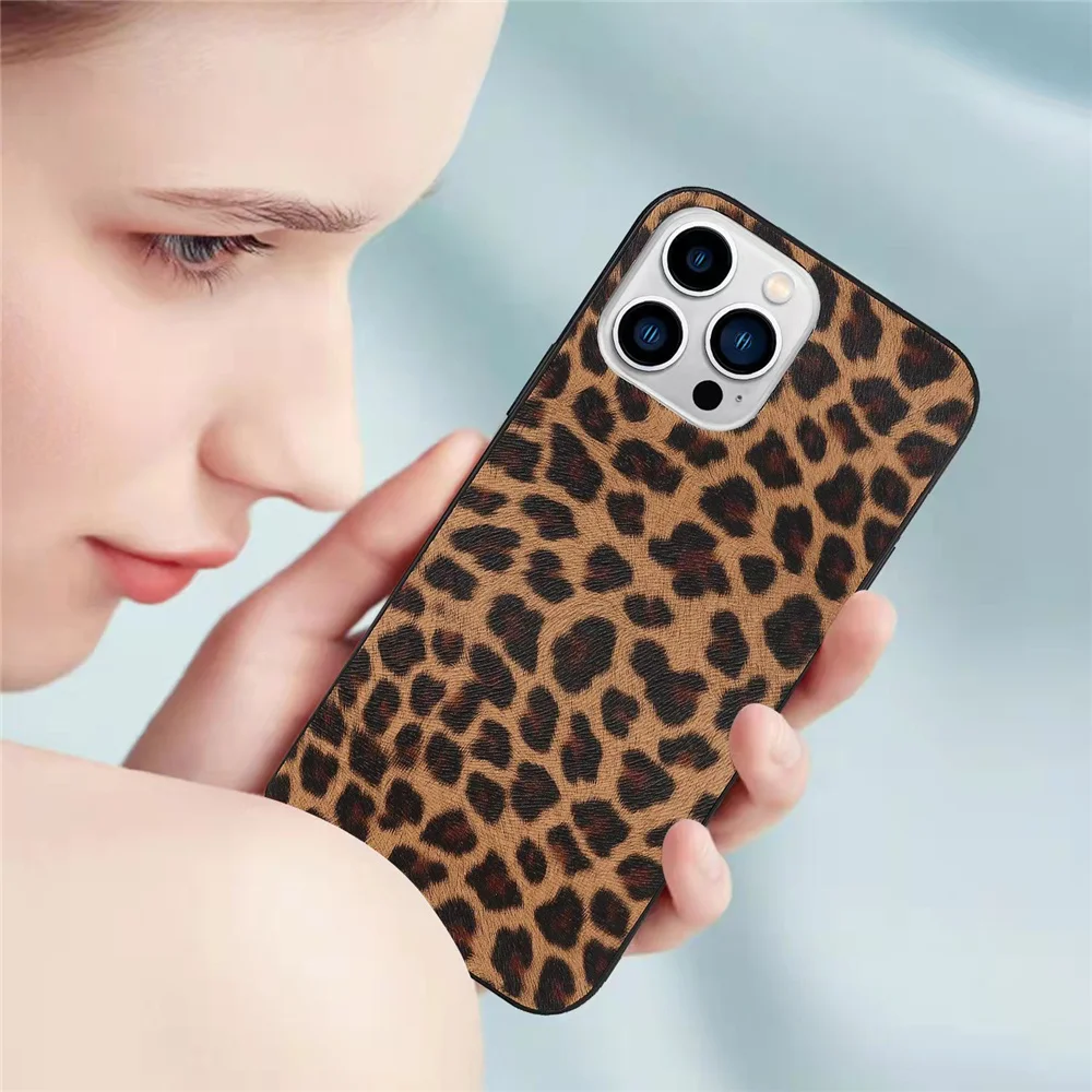 ins Sexy Leopard wzór zwierzęcy skórzany miękki futerał na iPhone 16 15 14 13Mini 12 11 Pro Max XS XR SE 8Plus tylna obudowa telefonu Coque