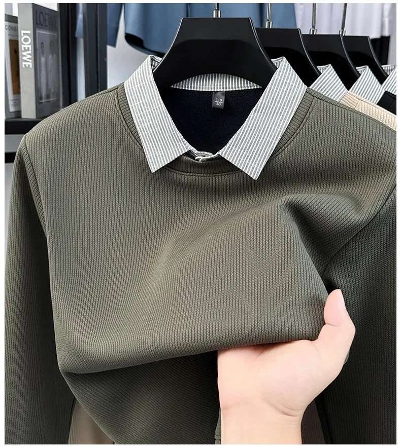 Hochwertiger gefälschter zweiteiliger Reverspullover für Herren, neue Mode, hautfreundlich, Komfort, Plüsch, warm, luxuriös, Trend, lässiger Pullover – Detail 3