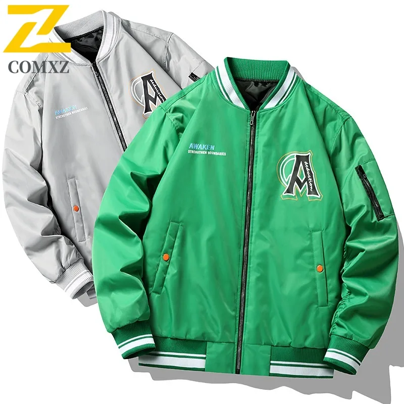

COMXZ Men's Japanese Retro Baseball Jacket Spring Autumn Cotton Padded Utility Style Lightweight Stand Collar Casual Outerwear