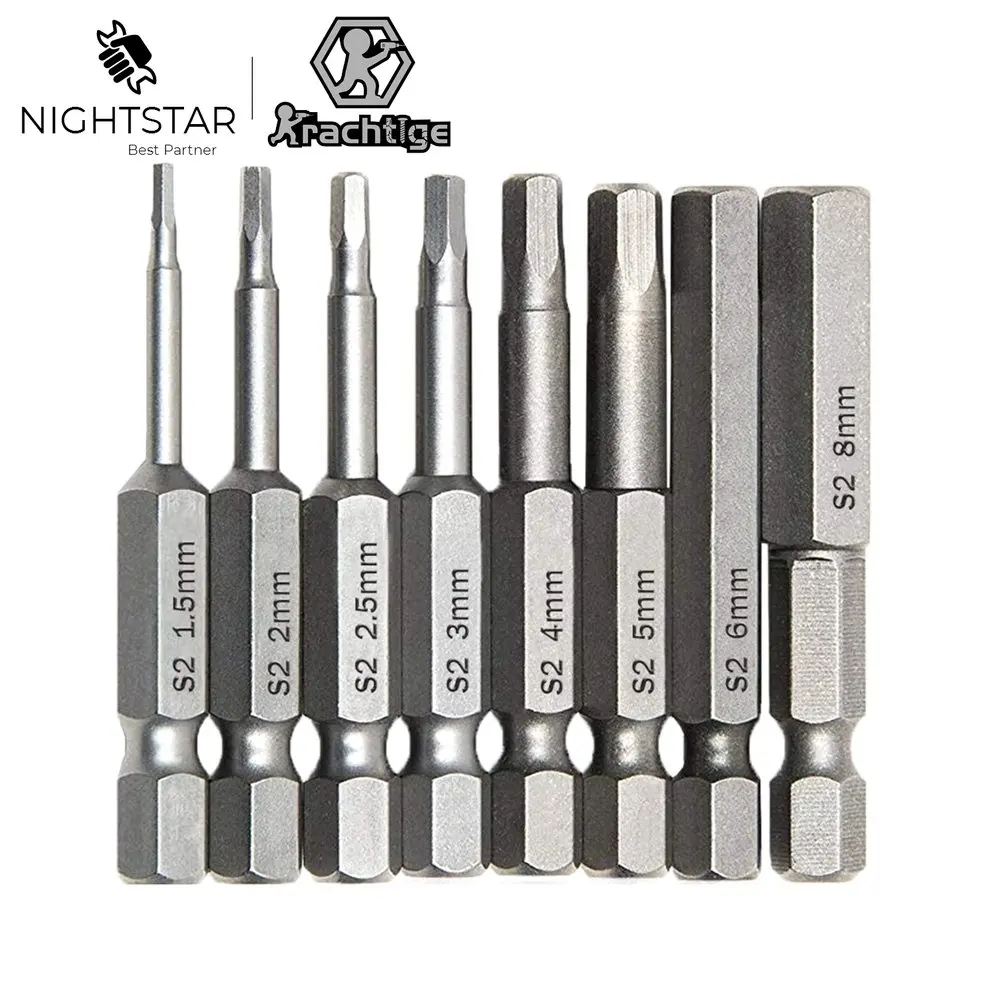 8Pcs 50mm 1/4 Inch Hex Shank Magnetic Hex Head Screwdriver Bits 1.5mm 2mm 2.5mm 3mm 4mm 5mm 6mm 8mm