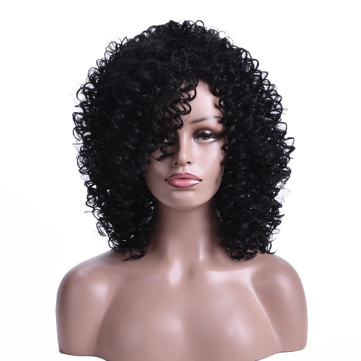 Black Long Curly Chemical Fiber Wig Synthetic Wig African American Women Hairstyle Suitable for Daily Wear