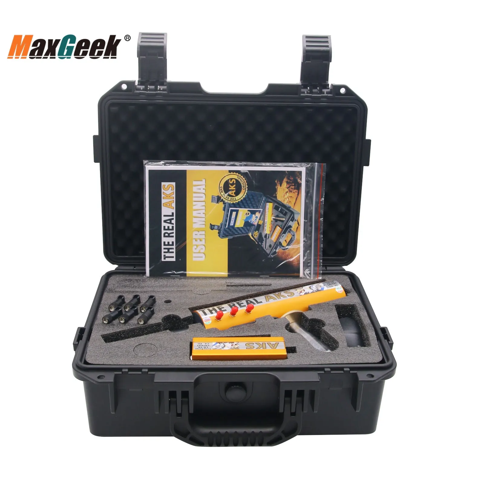 Imagem -02 - Maxgeek o Real Aks Ouro Detector de Metais de Longa Distância Detector de Ouro Antenas Caixa de Plástico para Ouro Prata Mais Filtro