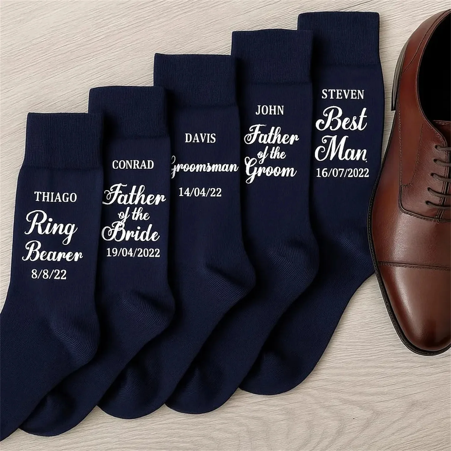 Calcetines de boda de lujo personalizados |   Novio, padrino de boda, padrino, página de regalo para niño |   Calcetines de fiesta de boda en azul marino